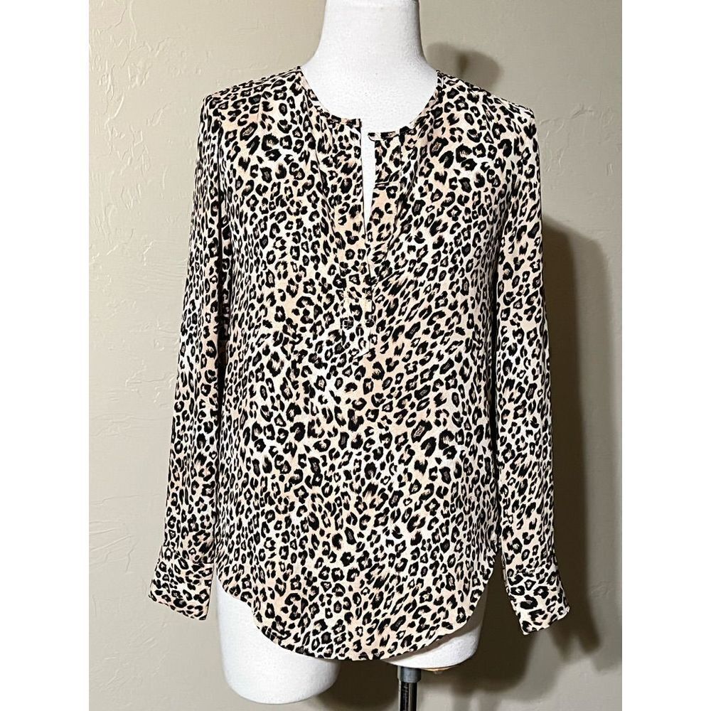 Catherine Malandrino Animal Print Long Sleeve Blouse Size Petite XSMALL